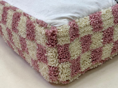 Moroccan Berber Pink checkered Flour Pouf,