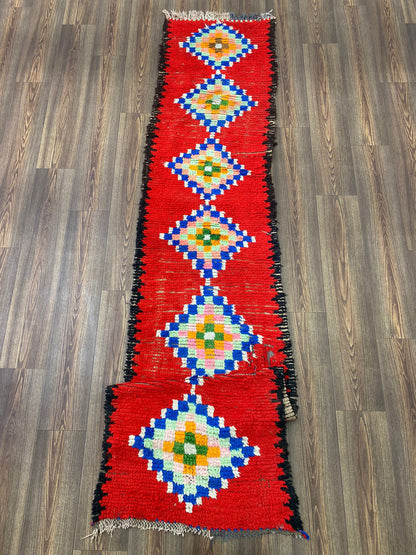 2x10 Vintage Moroccan red runner Rug, Berber narrow long Rugs.