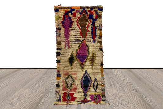 Vintage woven runner Rug, 3x7 Moroccan Berber used Rugs.