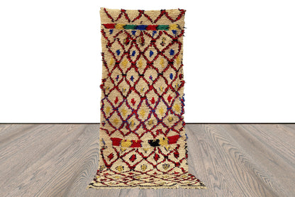 Tapis de couloir marocain blanc vintage 8x3, tapis berbères uniques Diamond.