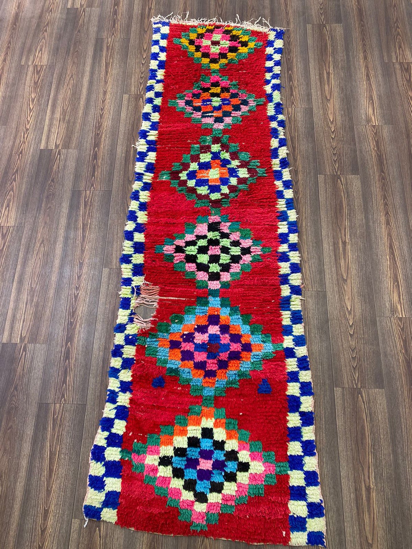 Tapis de couloir tissé vintage marocain rouge 3x8.