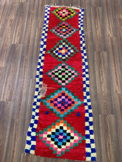 Tapis de couloir tissé vintage marocain rouge 3x8.