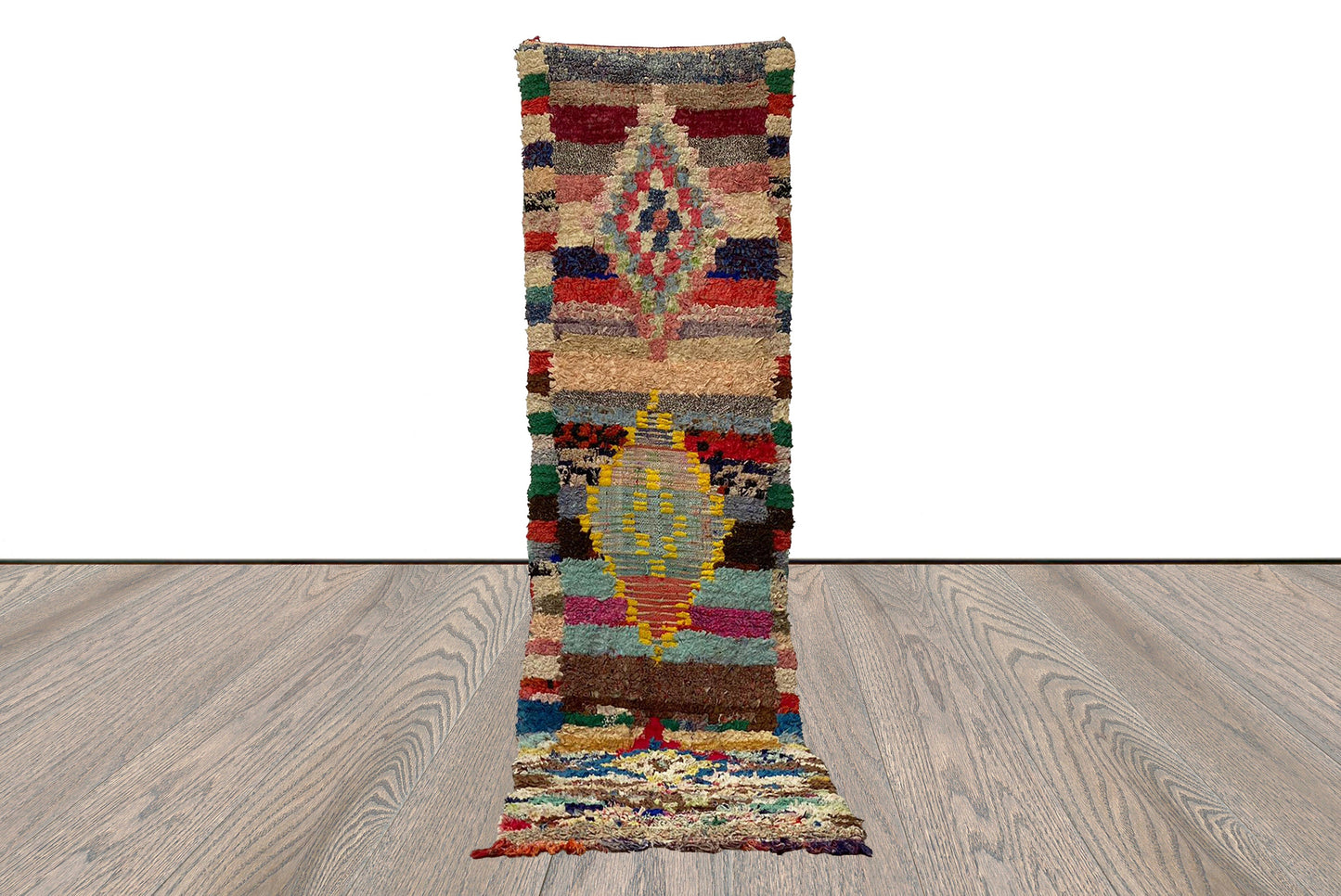 Tapis marocain berbère shag runner, tapis Boucherouite vintage étroit 2x10.