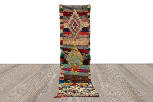 Tapis marocain berbère shag runner, tapis Boucherouite vintage étroit 2x10.