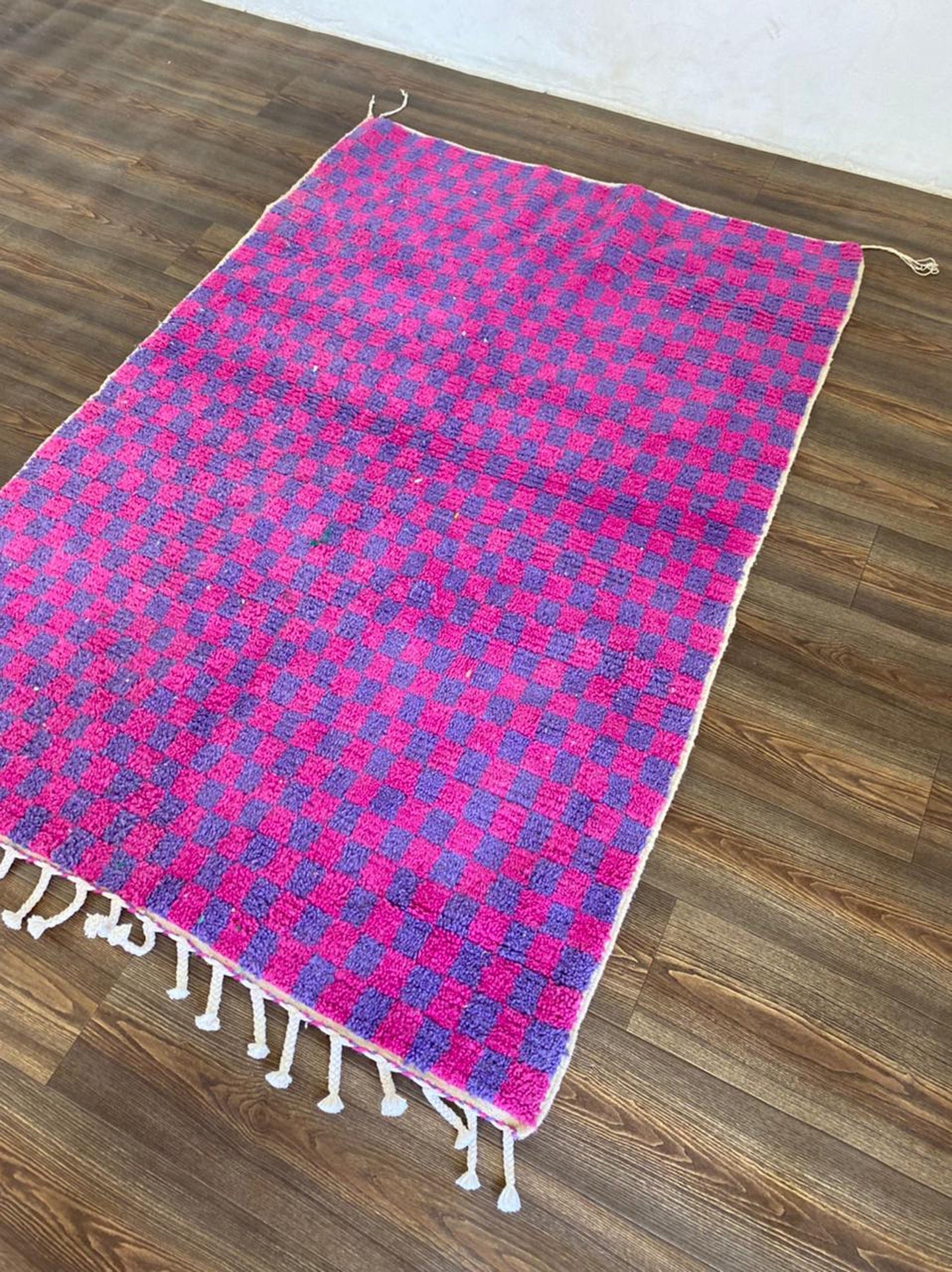 Moroccan rug - Checkered soft wool shag Berber Purple area rugs,