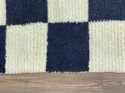 Irregular rug, Checkered runner rug. Moroccan Berber wool rugs runners.