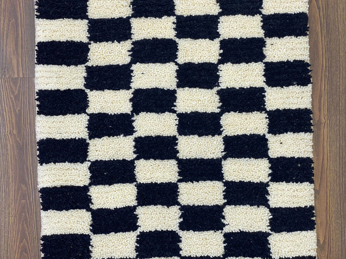 Irregular rug, Checkered runner rug. Moroccan Berber wool rugs runners.