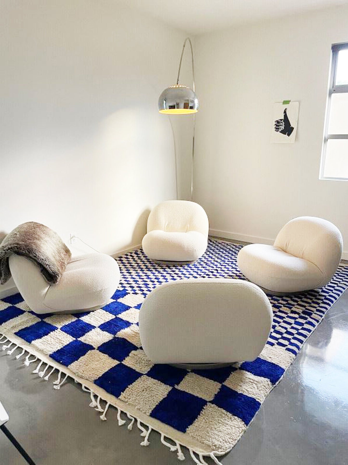 Stylish Blue and White Checkered Wool Rug - Irregular Moroccan Checkerboard Pattern