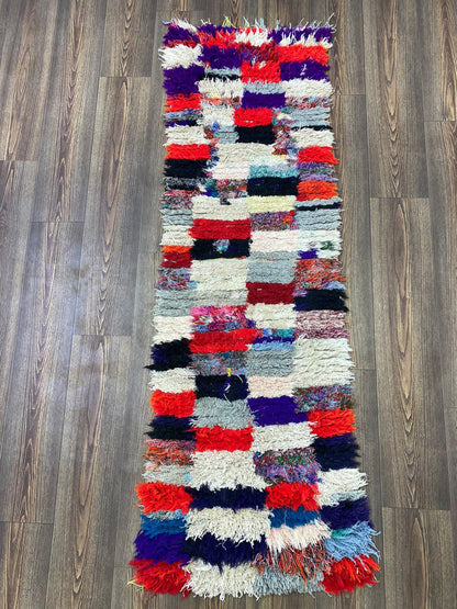 2x6 Colorful checkered Boucherouite Runner Rug.