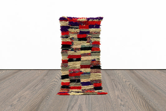 2x6 Colorful checkered Boucherouite Runner Rug.