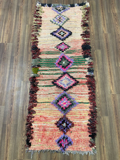 3x8 Vintage narrow runner Rug, Moroccan worn Rug.