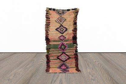 3x8 Vintage narrow runner Rug, Moroccan worn Rug.