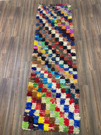 Tapis de couloir marocain en coton à carreaux 3x9.