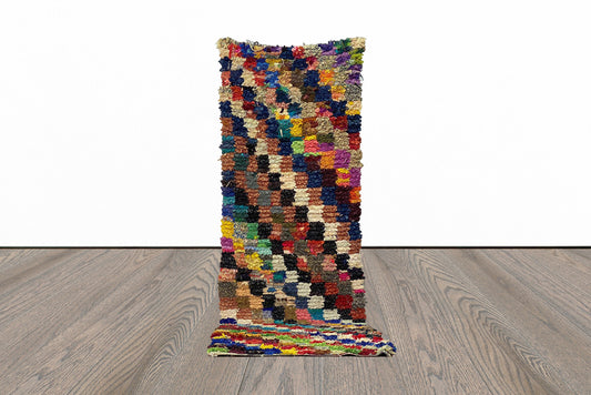 Tapis de couloir marocain en coton à carreaux 3x9.