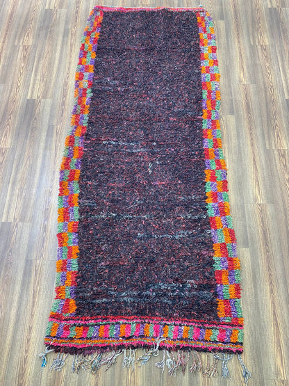 Tapis de couloir shaggy vintage marocain 4x9 pieds.