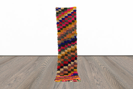 2x8 Colorful  checkered vintage Runner Rug.