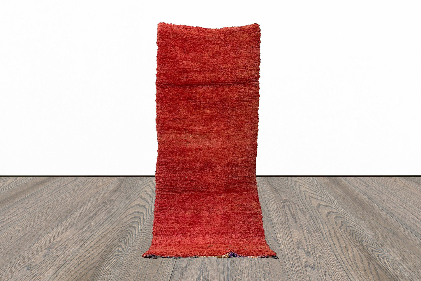 Tapis berbères marocains 3x9, tapis de couloir uni rouge vintage.