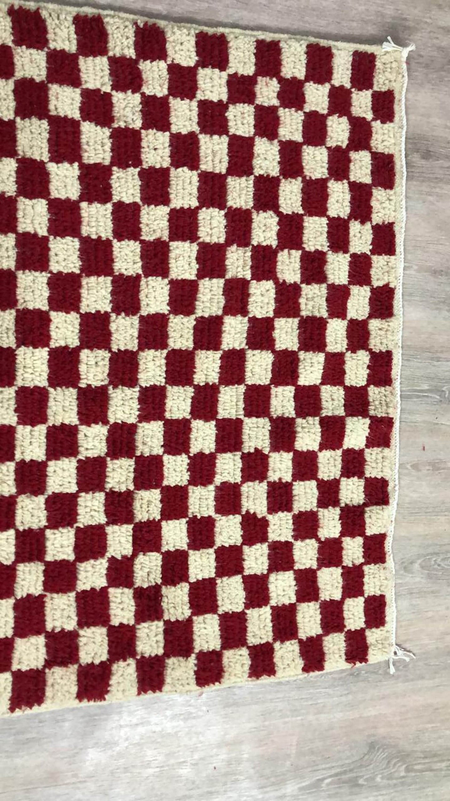 Red and white checkered rug, large Moroccan Berber checker area rug, morocco checkerboard rug, modern kitchen rug.