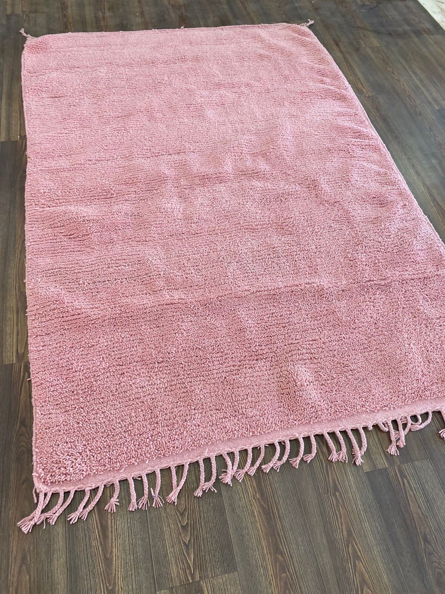 Custom Moroccan Berber Pink Solid Wool rug, Handmade area rugs for Livingroom - Home gift.