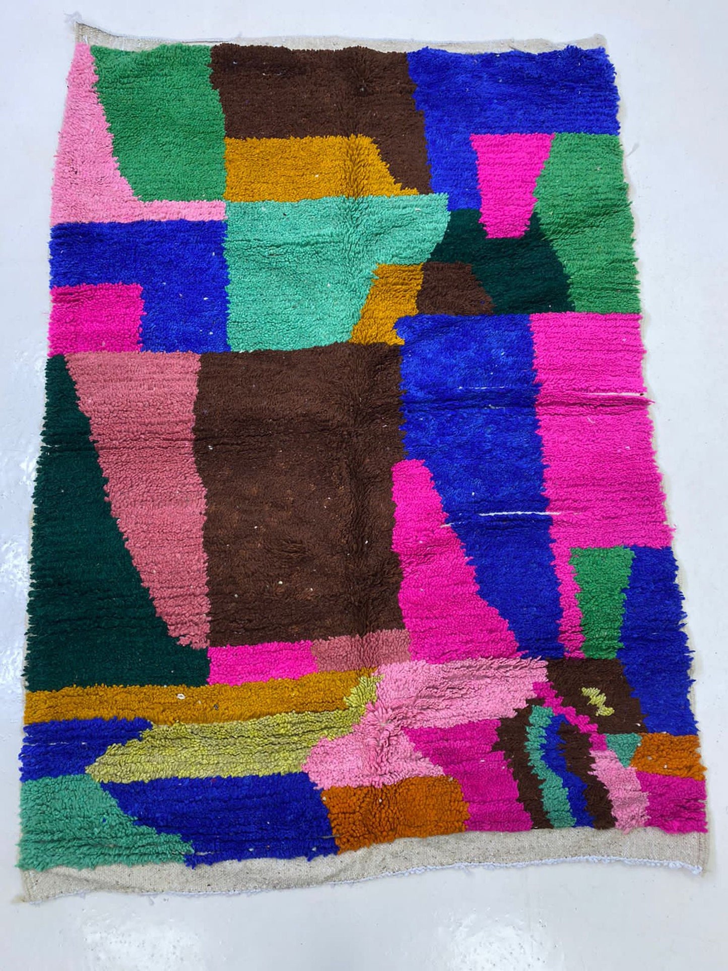 Bold colorful Abstract Berber Moroccan rug. handmade custom area rugs for living room.