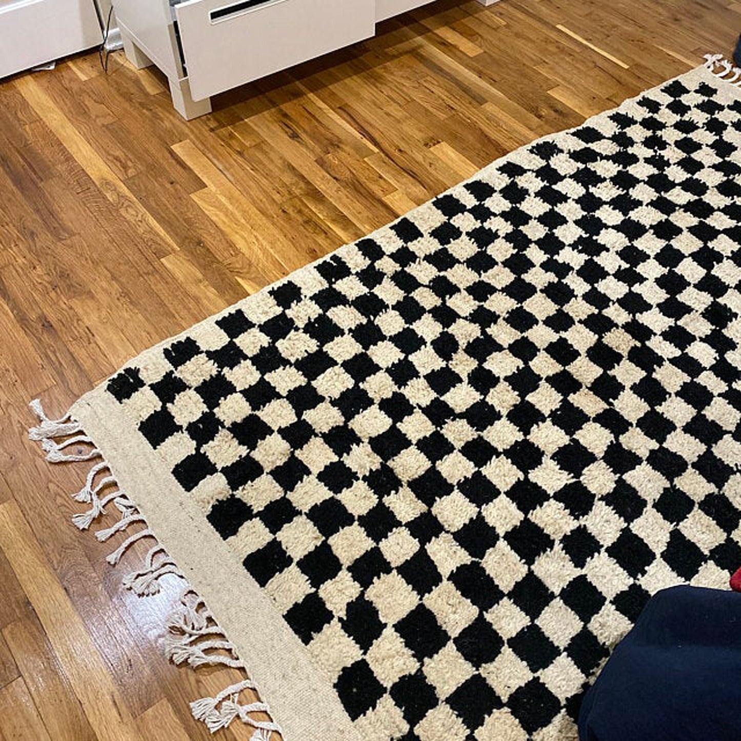 Moroccan Berber checkered black and white rug.