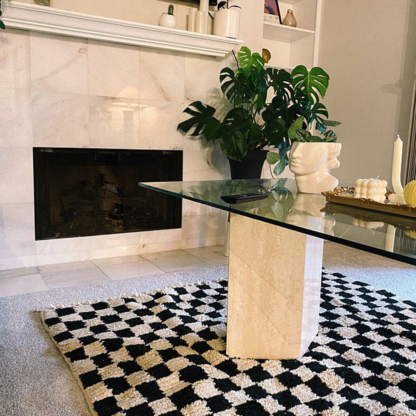 Moroccan Berber checkered black and white rug.