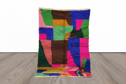 Bold colorful Abstract Berber Moroccan rug. handmade custom area rugs for living room.