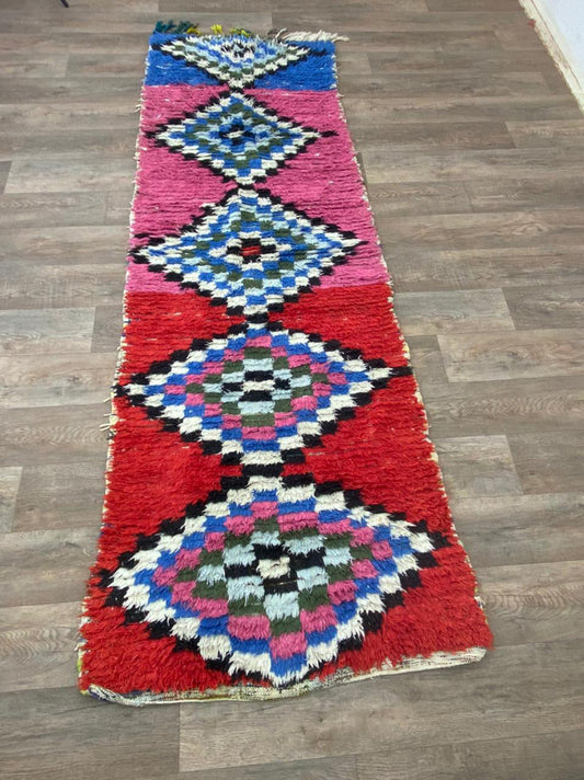 Tapis de couloir marocain berbère coloré en forme de diamant 3x10.