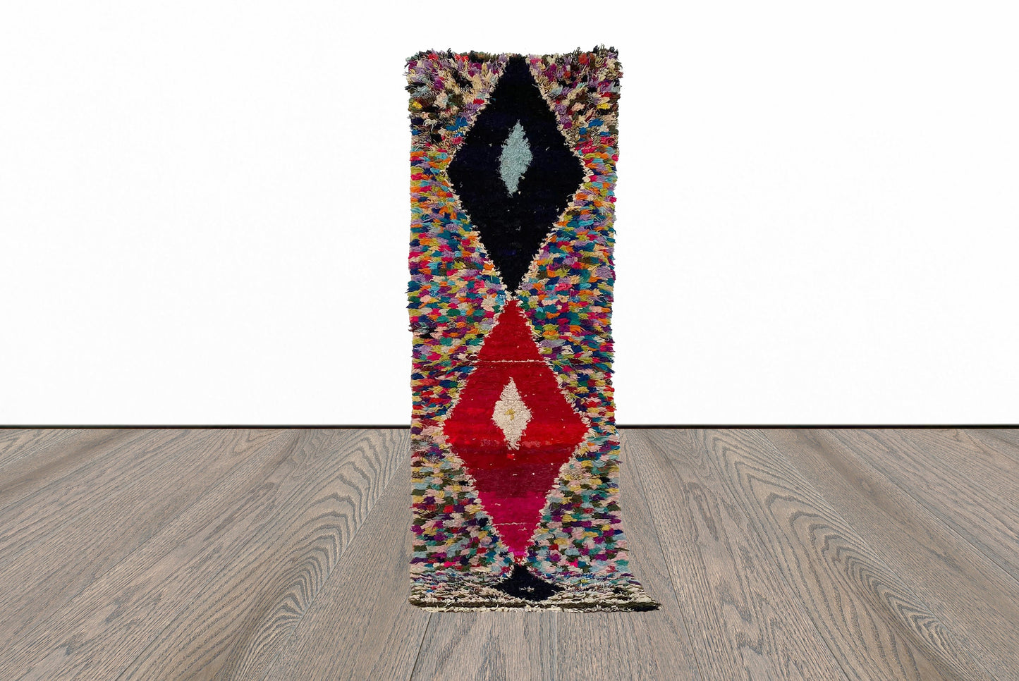 Tapis de couloir marocain multicolore à motifs de diamants 3x8,5.