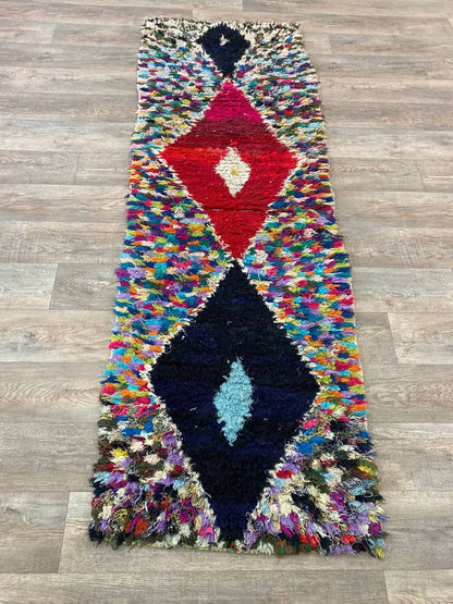 Tapis de couloir marocain multicolore à motifs de diamants 3x8,5.