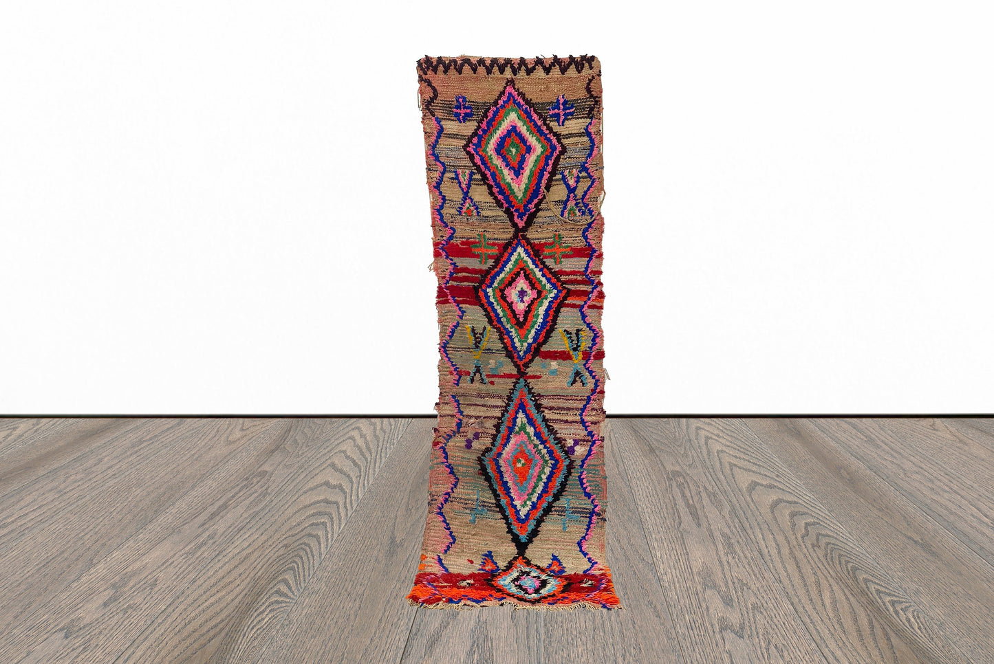 Tapis de couloir marocain à longs losanges 2x8,5.