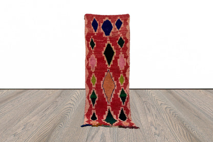 Tapis de couloir marocain coloré à losanges 3x7,5.