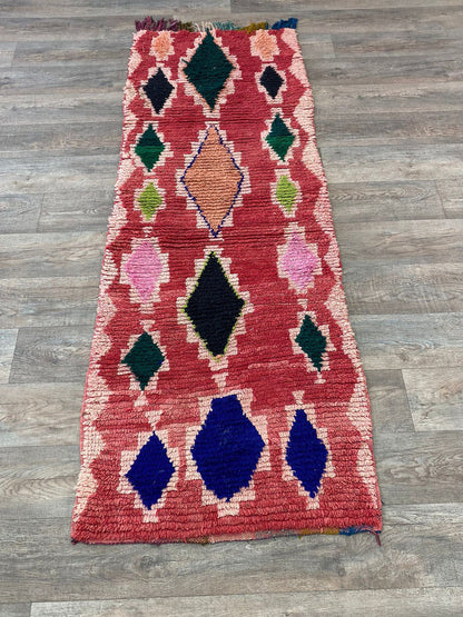 Tapis de couloir marocain coloré à losanges 3x7,5.