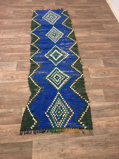 Tapis de couloir marocain bleu diamant 3x9.