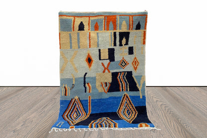 Colorful Abstract Moroccan Custom area rug, custom handmade living room rugs.