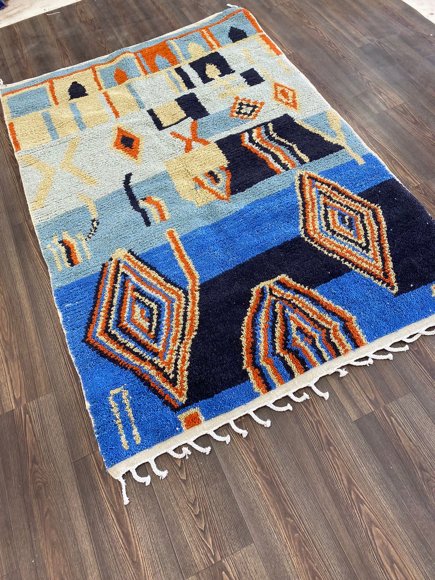 Colorful Abstract Moroccan Custom area rug, custom handmade living room rugs.