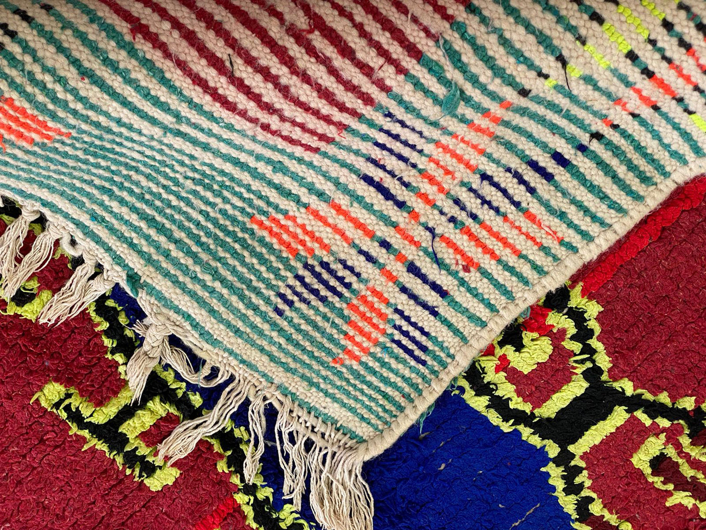 4x5 FT Moroccan wool unique area colorful rugs.