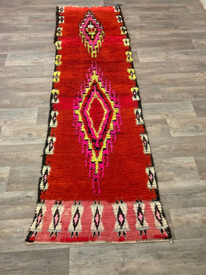 Tapis de couloir marocain unique et coloré en laine 3x9 FT.