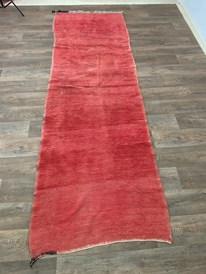 Tapis de couloir marocain en laine rose unie 3x11.