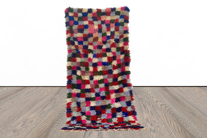 3x7 FT woven colorful Moroccan runner rug.