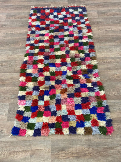 3x7 FT woven colorful Moroccan runner rug.