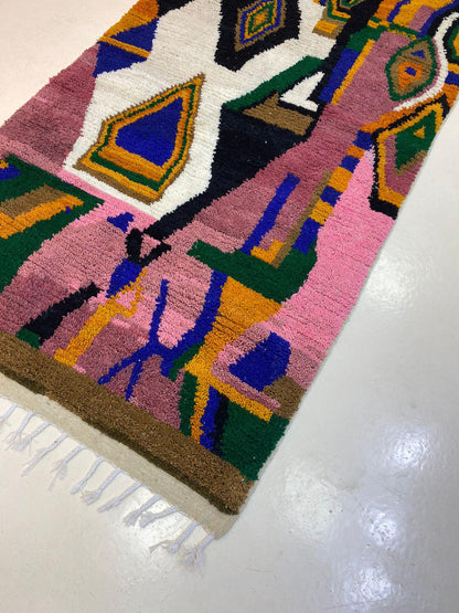 Tapis marocain coloré fait main, tapis Beni Ourain, tapis abstraits en laine berbère.