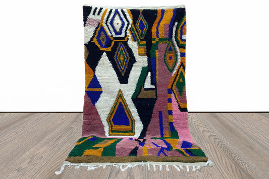 Tapis marocain coloré fait main, tapis Beni Ourain, tapis abstraits en laine berbère.