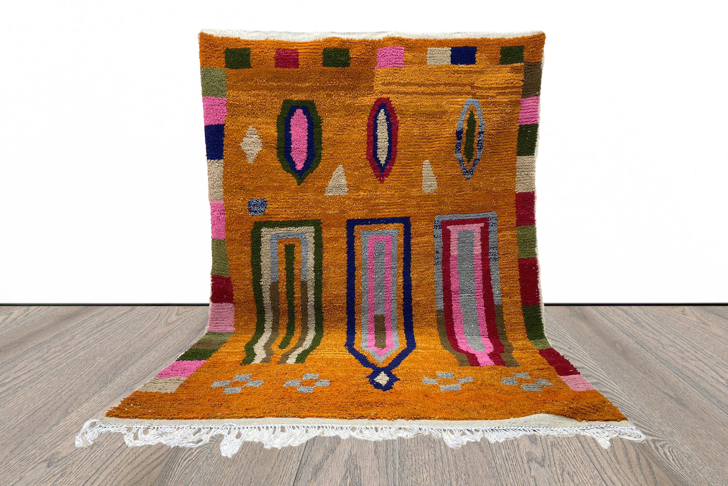 Tapis marocain orange, tapis personnalisés en laine berbère faits à la main, tapis pour salon.