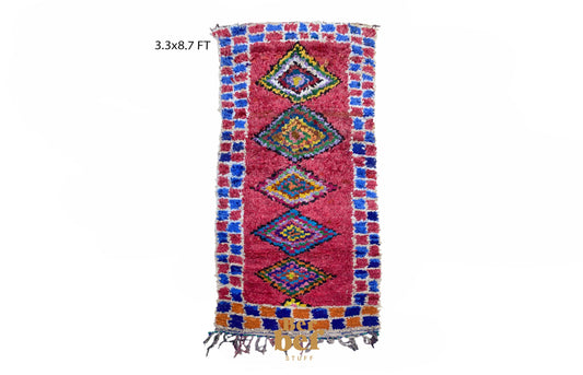 Tapis de couloir marocain vintage Boucherouite 3x9.