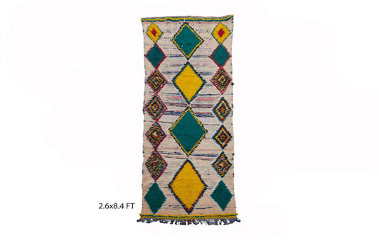 Tapis de couloir marocain vintage à motifs de diamants 3x8.