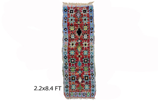 2x8 Entryway vintage runner rug, Narrow colorful rug runner.