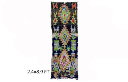 Tapis de couloir marocain long et abstrait 2x8, tapis d'entrée vintage.