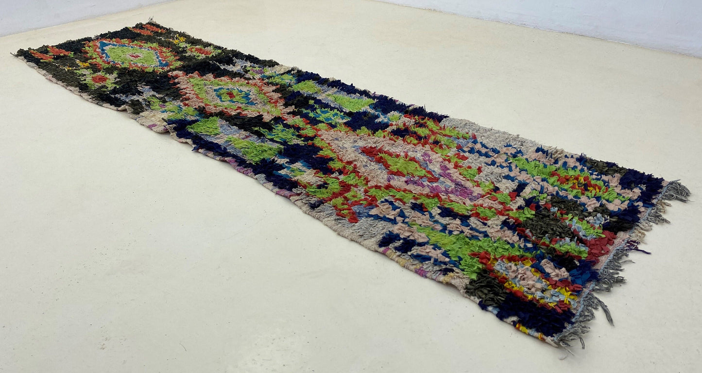 Tapis de couloir marocain long et abstrait 2x8, tapis d'entrée vintage.