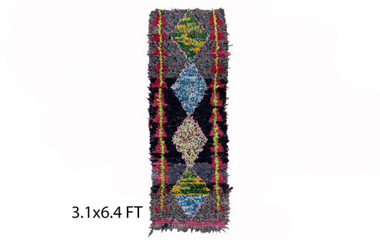 Tapis coloré à losanges 3x6, tapis vintage marocain.